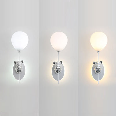 Contemporary Creative Resin Cartoon Bear Glass Balloon Shade LED Wall Sconce Lamp For Bedroom