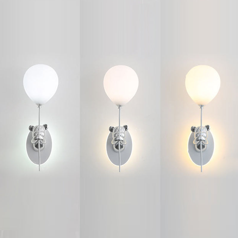Contemporary Creative Resin Cartoon Bear Glass Balloon Shade LED Wall Sconce Lamp For Bedroom