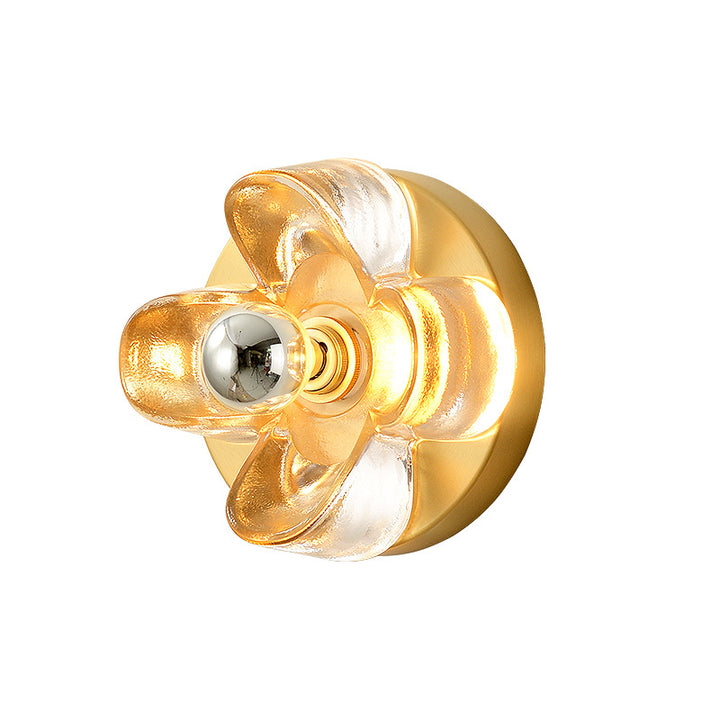 Contemporary Luxury Brass Four-Leaf Clover Glass Shade 1-Light Wall Sconce Lamp For Living Room