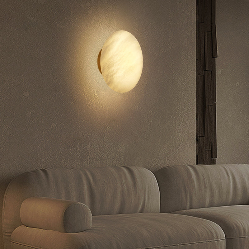 Applique murale LED ronde en marbre et cuivre contemporain pour salon 