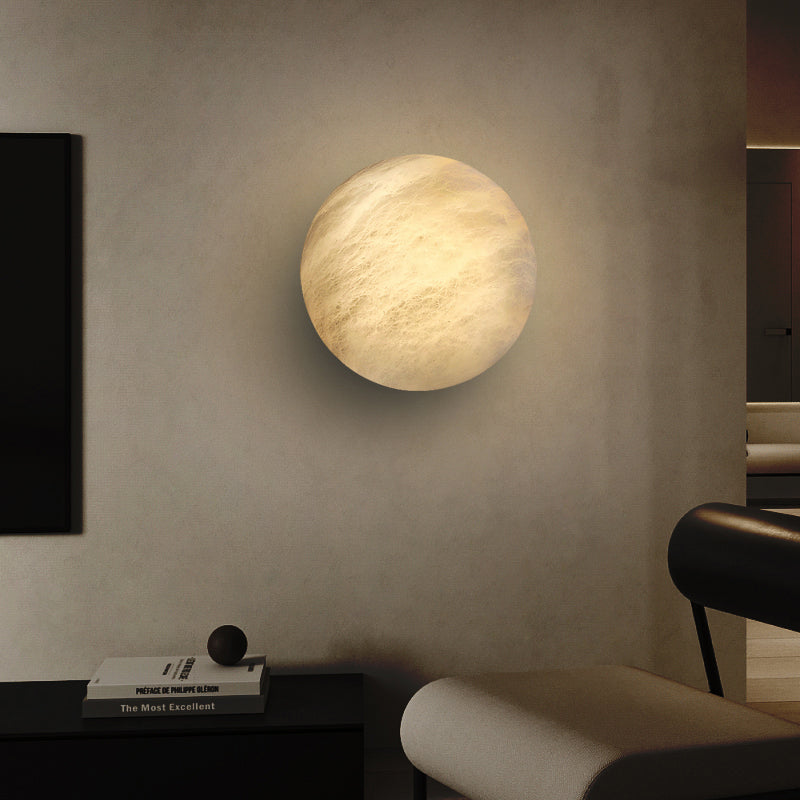 Applique murale LED ronde en marbre et cuivre contemporain pour salon 