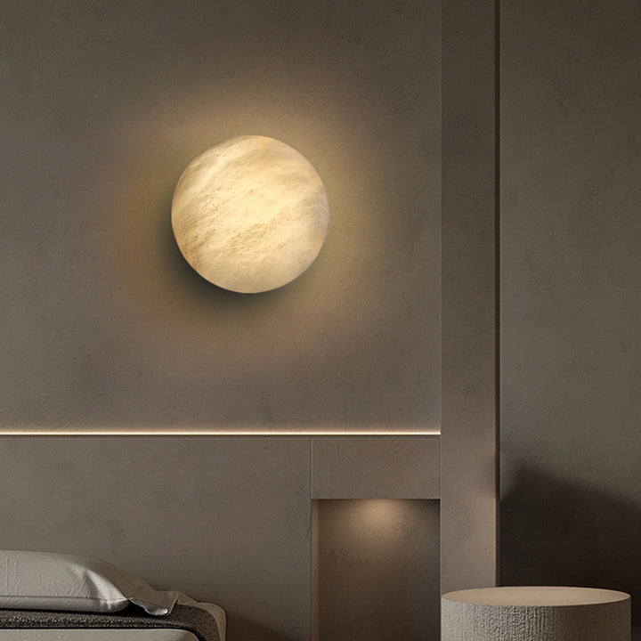 Zeitgenössische Luxus Kupfer Marmor Runde LED Wandleuchte Für Wohnzimmer 