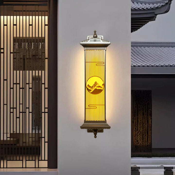 Lampe murale d'extérieur étanche en aluminium et verre rectangulaire LED solaire de style chinois traditionnel pour jardin 