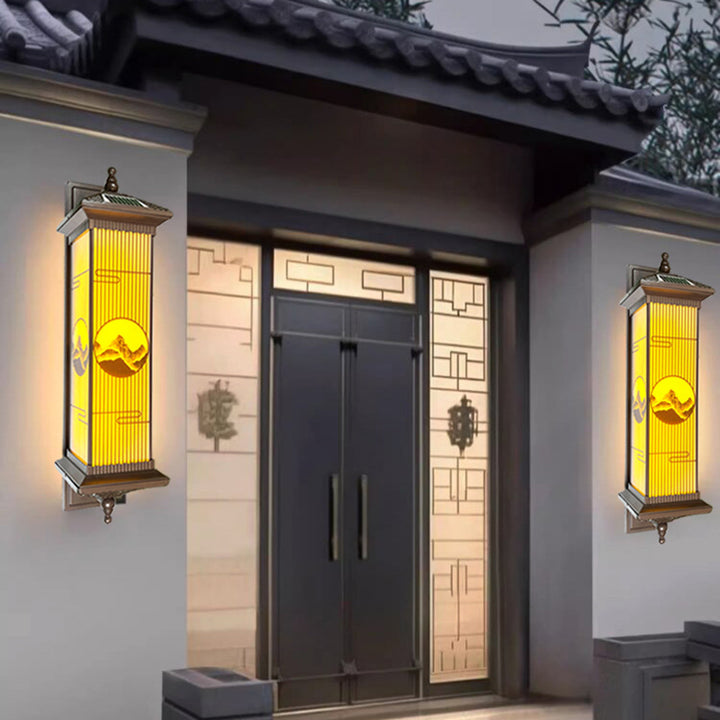 Lampe murale d'extérieur étanche en aluminium et verre rectangulaire LED solaire de style chinois traditionnel pour jardin 