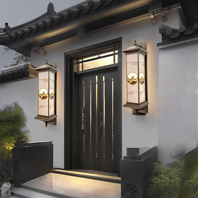 Lampe murale d'extérieur étanche en aluminium et verre rectangulaire LED solaire de style chinois traditionnel pour jardin 