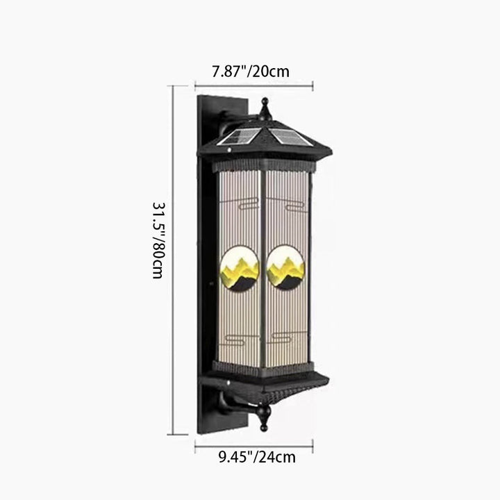 Lampe murale d'extérieur étanche en aluminium et verre rectangulaire LED solaire de style chinois traditionnel pour jardin 