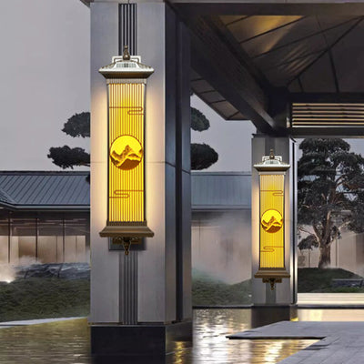 Lampe murale d'extérieur étanche en aluminium et verre rectangulaire LED solaire de style chinois traditionnel pour jardin 