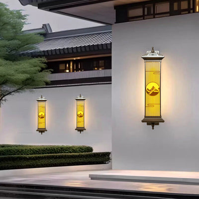 Lampe murale d'extérieur étanche en aluminium et verre rectangulaire LED solaire de style chinois traditionnel pour jardin 