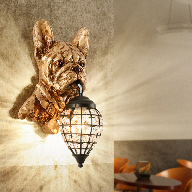 Applique murale contemporaine en résine de luxe avec éléphant en cristal et chien à 1 lumière pour salon 