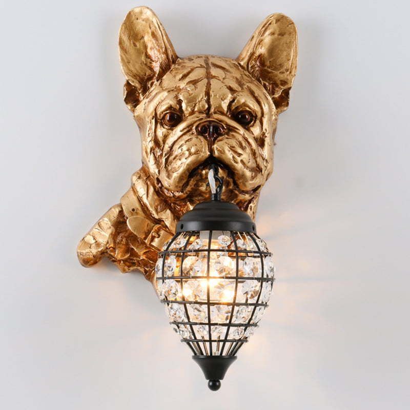 Applique murale contemporaine en résine de luxe avec éléphant en cristal et chien à 1 lumière pour salon 