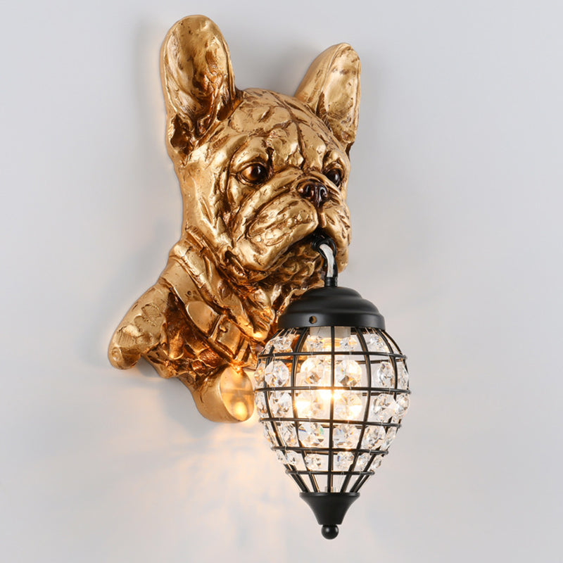 Applique murale contemporaine en résine de luxe avec éléphant en cristal et chien à 1 lumière pour salon 