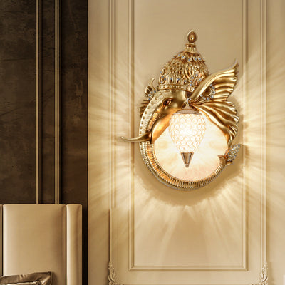 Applique murale contemporaine en résine de luxe avec éléphant en cristal et chien à 1 lumière pour salon 