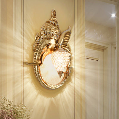 Applique murale contemporaine en résine de luxe avec éléphant en cristal et chien à 1 lumière pour salon 