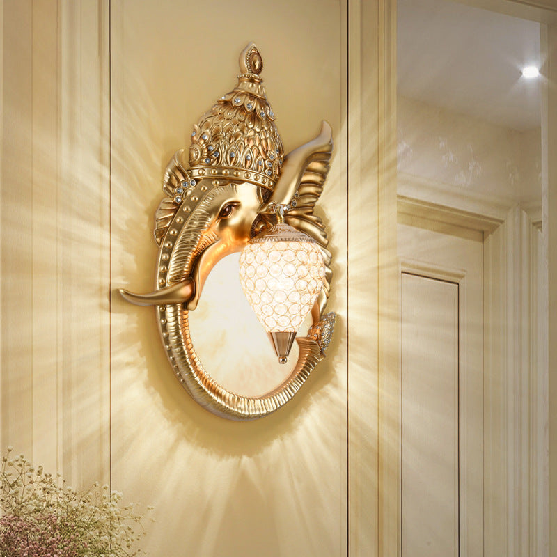 Applique murale contemporaine en résine de luxe avec éléphant en cristal et chien à 1 lumière pour salon 