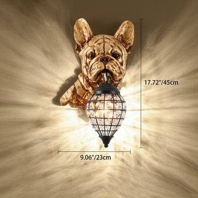 Applique murale contemporaine en résine de luxe avec éléphant en cristal et chien à 1 lumière pour salon 