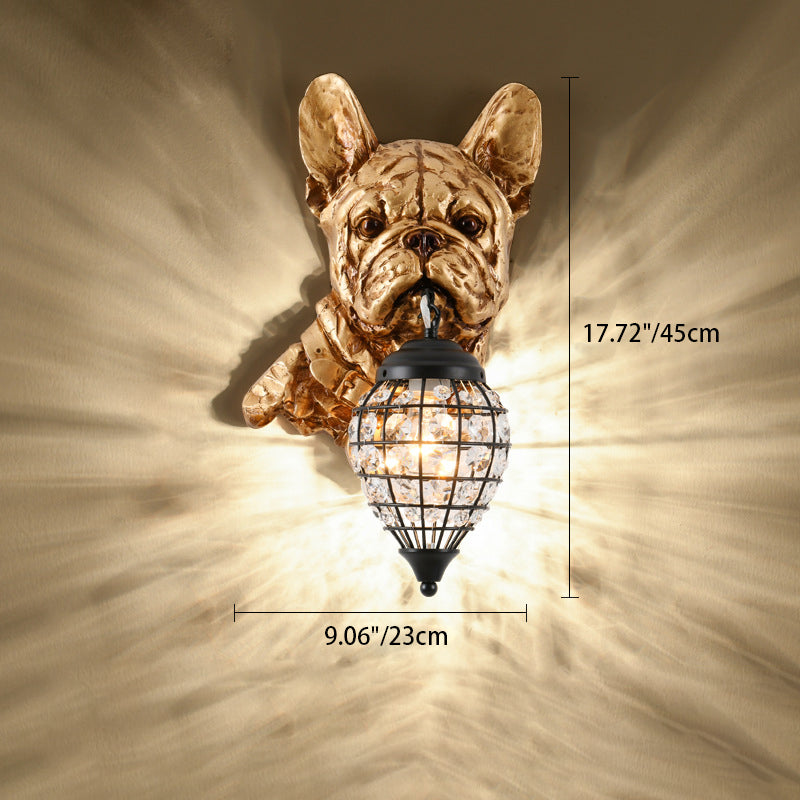 Applique murale contemporaine en résine de luxe avec éléphant en cristal et chien à 1 lumière pour salon 
