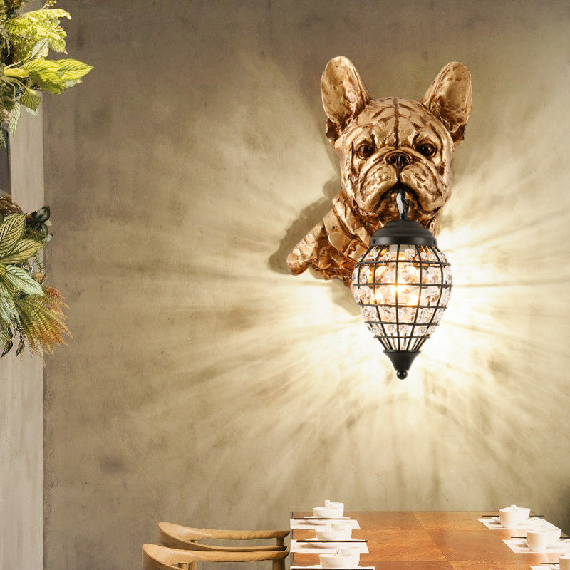 Applique murale contemporaine en résine de luxe avec éléphant en cristal et chien à 1 lumière pour salon 