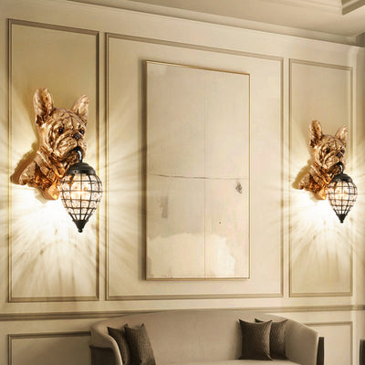 Applique murale contemporaine en résine de luxe avec éléphant en cristal et chien à 1 lumière pour salon 
