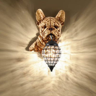Applique murale contemporaine en résine de luxe avec éléphant en cristal et chien à 1 lumière pour salon 