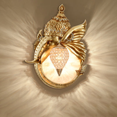 Applique murale contemporaine en résine de luxe avec éléphant en cristal et chien à 1 lumière pour salon 
