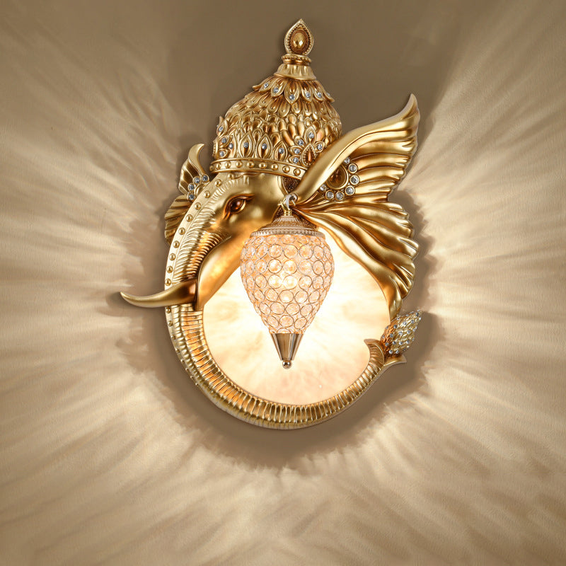 Applique murale contemporaine en résine de luxe avec éléphant en cristal et chien à 1 lumière pour salon 