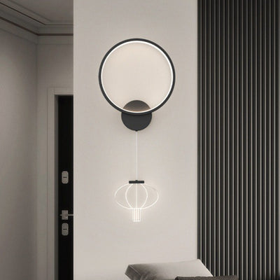Lampe murale LED en forme de lanterne acrylique avec anneau circulaire géométrique en fer moderne pour salon 