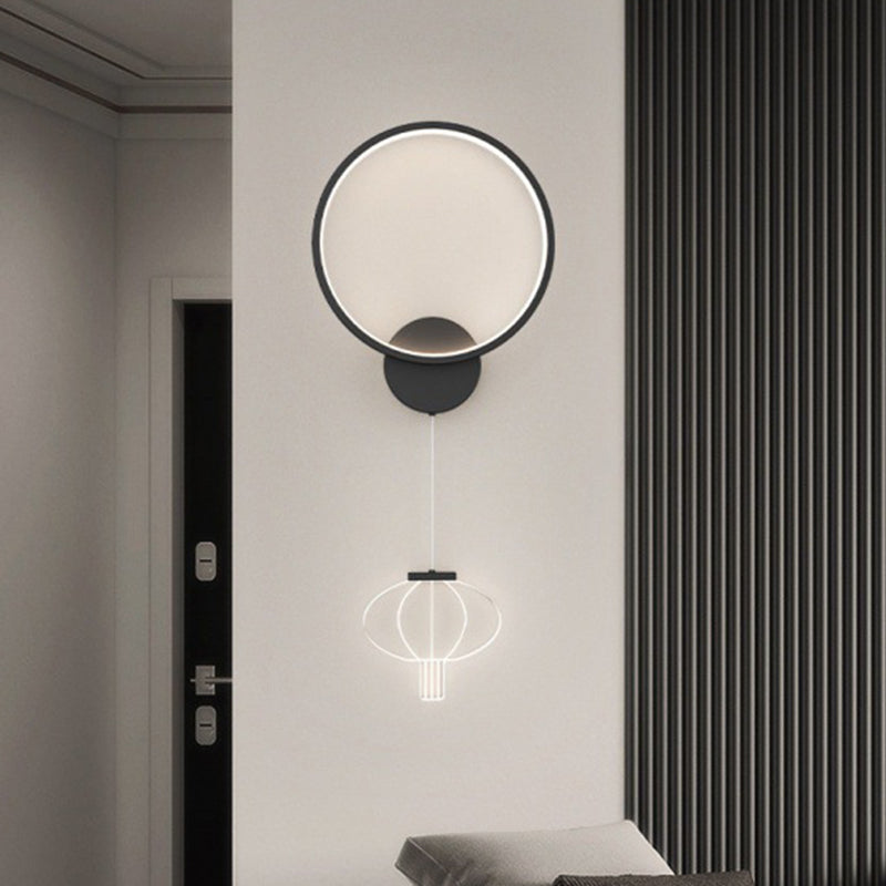 Lampe murale LED en forme de lanterne acrylique avec anneau circulaire géométrique en fer moderne pour salon 