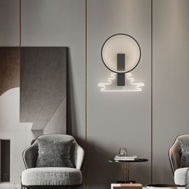 Lampe murale LED en forme de lanterne acrylique avec anneau circulaire géométrique en fer moderne pour salon 