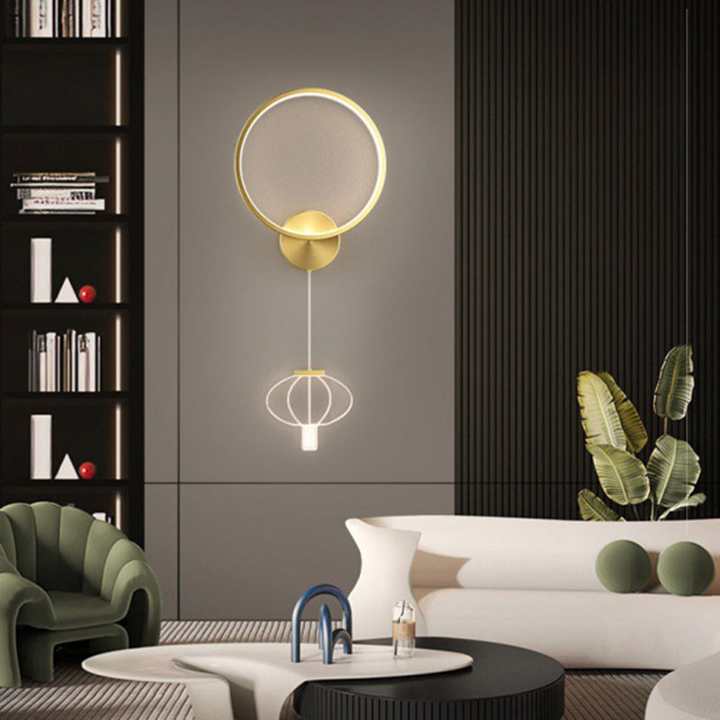Lampe murale LED en forme de lanterne acrylique avec anneau circulaire géométrique en fer moderne pour salon 