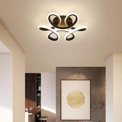 Modern Minimalist Curved Acrylic Iron LED Semi-Flush Mount Ceiling Light For Bedroom
