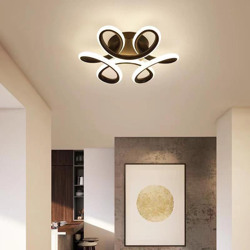 Modern Minimalist Curved Acrylic Iron LED Semi-Flush Mount Ceiling Light For Bedroom