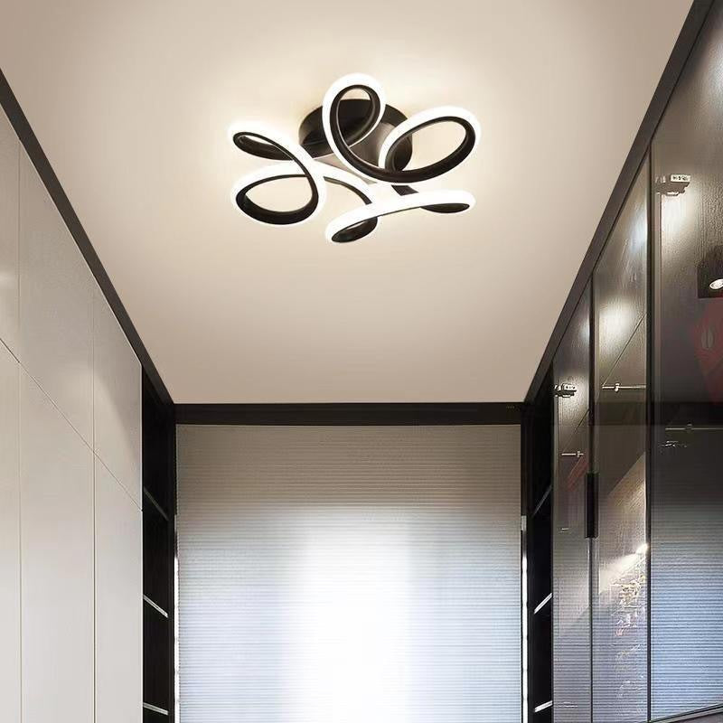 Modern Minimalist Curved Acrylic Iron LED Semi-Flush Mount Ceiling Light For Bedroom