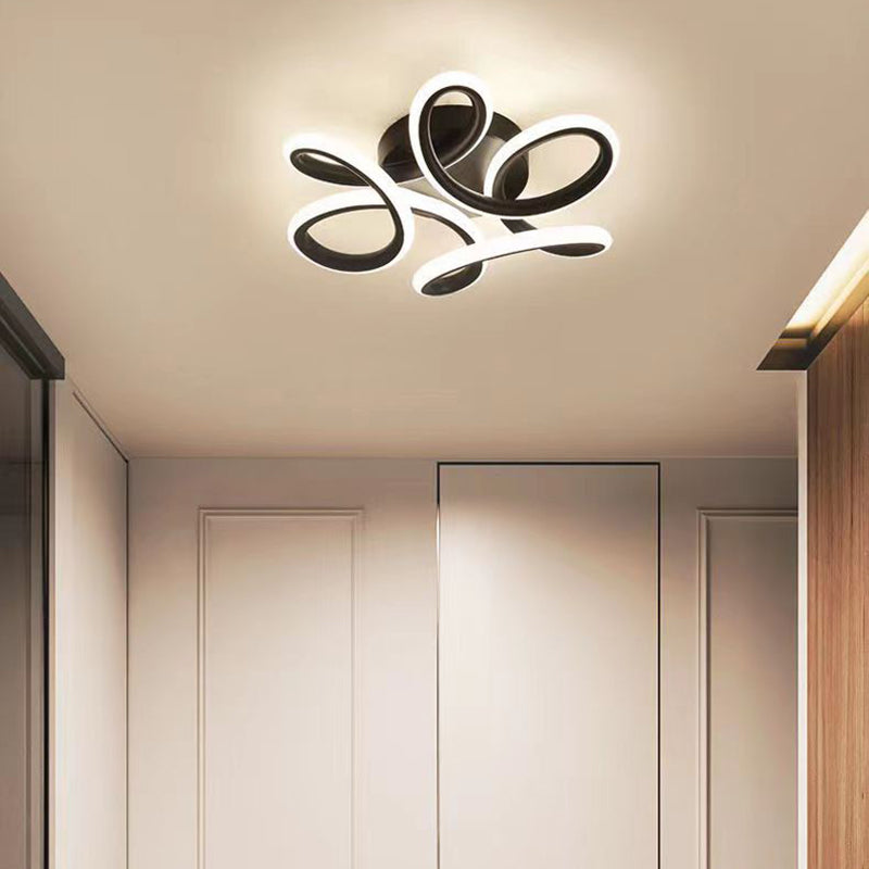 Modern Minimalist Curved Acrylic Iron LED Semi-Flush Mount Ceiling Light For Bedroom