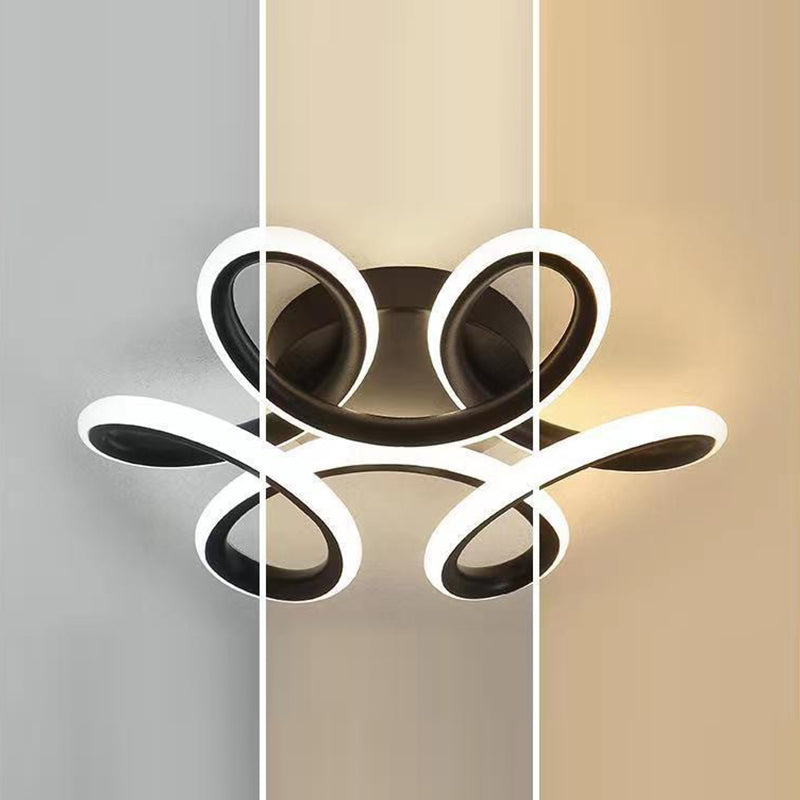 Modern Minimalist Curved Acrylic Iron LED Semi-Flush Mount Ceiling Light For Bedroom