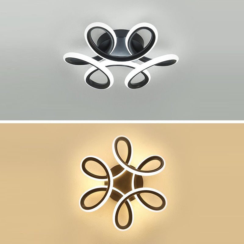 Modern Minimalist Curved Acrylic Iron LED Semi-Flush Mount Ceiling Light For Bedroom