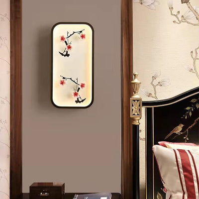Traditionelle chinesische Lotusblatt-Pflaumenblüten-Eisen-Acryl-LED-Wandleuchte für Wohnzimmer 