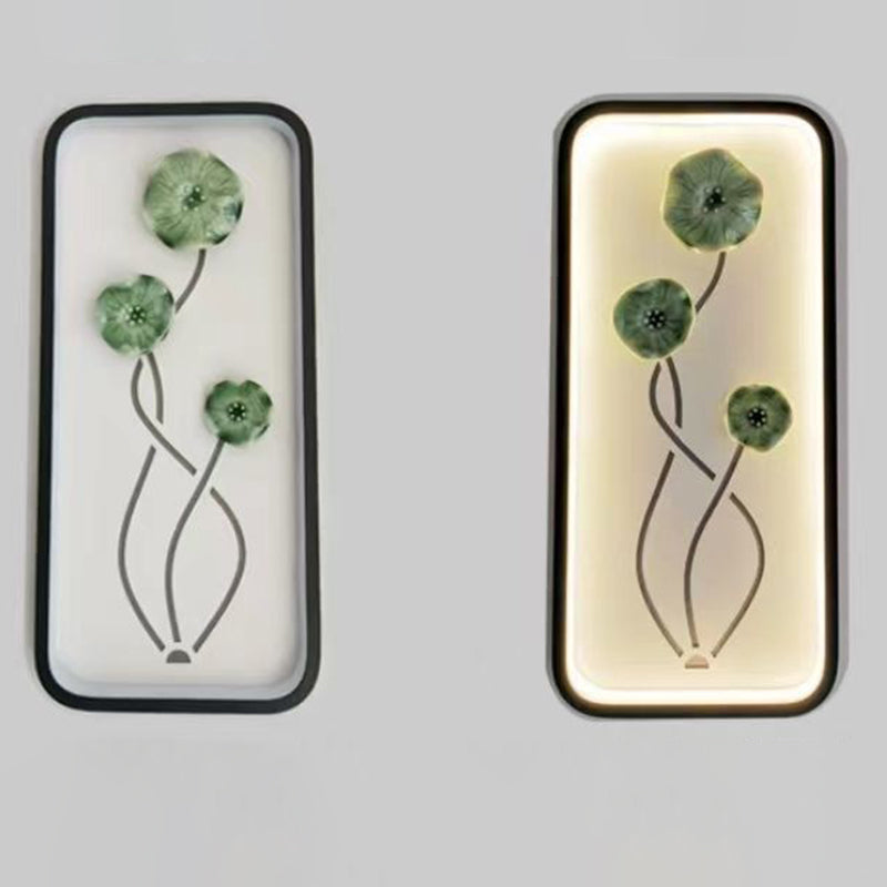 Traditionelle chinesische Lotusblatt-Pflaumenblüten-Eisen-Acryl-LED-Wandleuchte für Wohnzimmer 