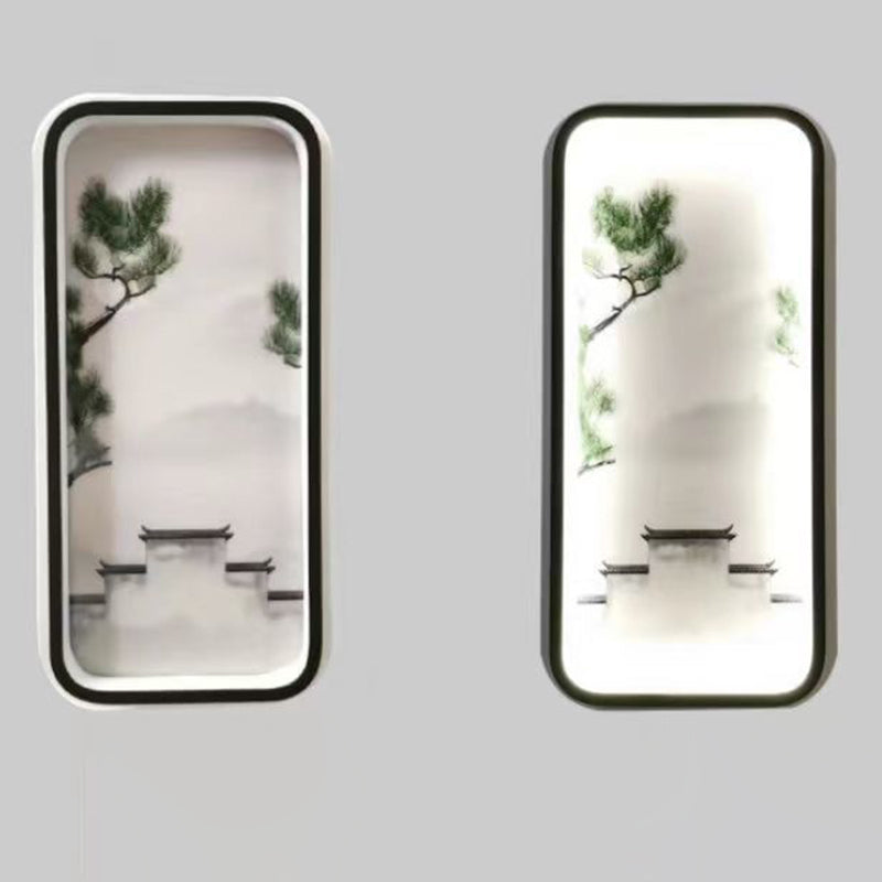 Traditionelle chinesische Lotusblatt-Pflaumenblüten-Eisen-Acryl-LED-Wandleuchte für Wohnzimmer 