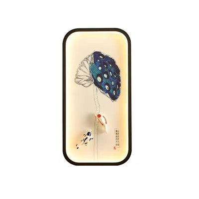 Traditionelle chinesische Lotusblatt-Pflaumenblüten-Eisen-Acryl-LED-Wandleuchte für Wohnzimmer 
