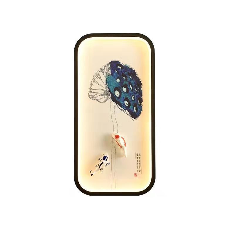 Traditionelle chinesische Lotusblatt-Pflaumenblüten-Eisen-Acryl-LED-Wandleuchte für Wohnzimmer 