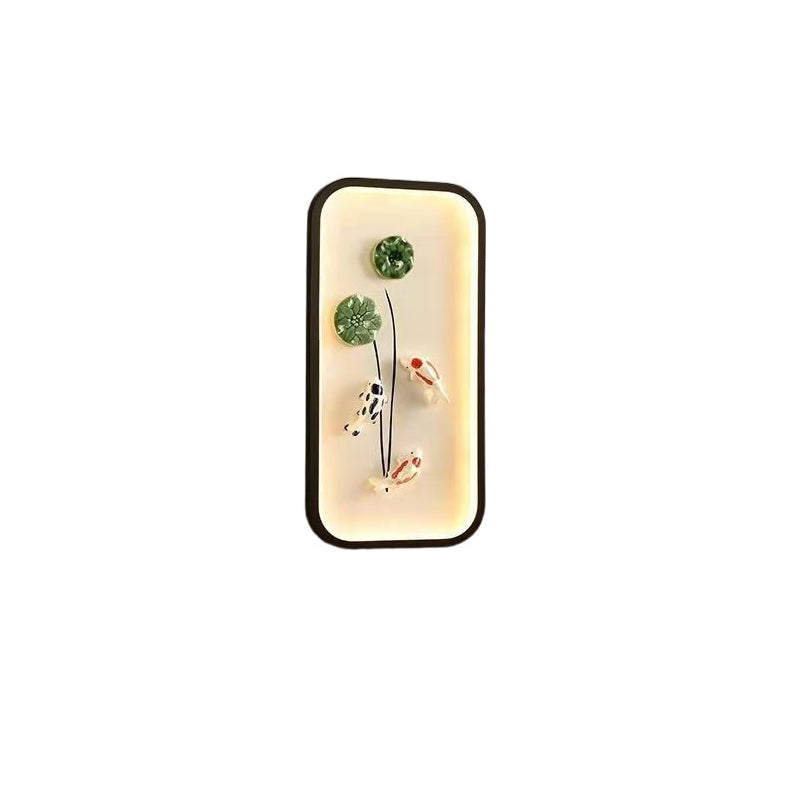 Traditionelle chinesische Lotusblatt-Pflaumenblüten-Eisen-Acryl-LED-Wandleuchte für Wohnzimmer 