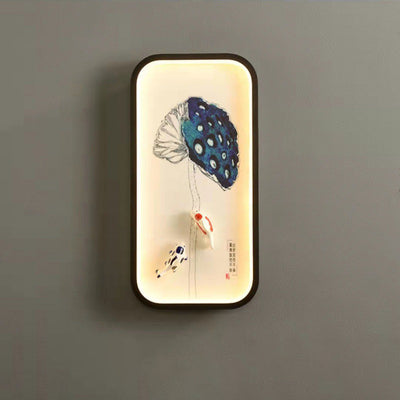 Traditionelle chinesische Lotusblatt-Pflaumenblüten-Eisen-Acryl-LED-Wandleuchte für Wohnzimmer 