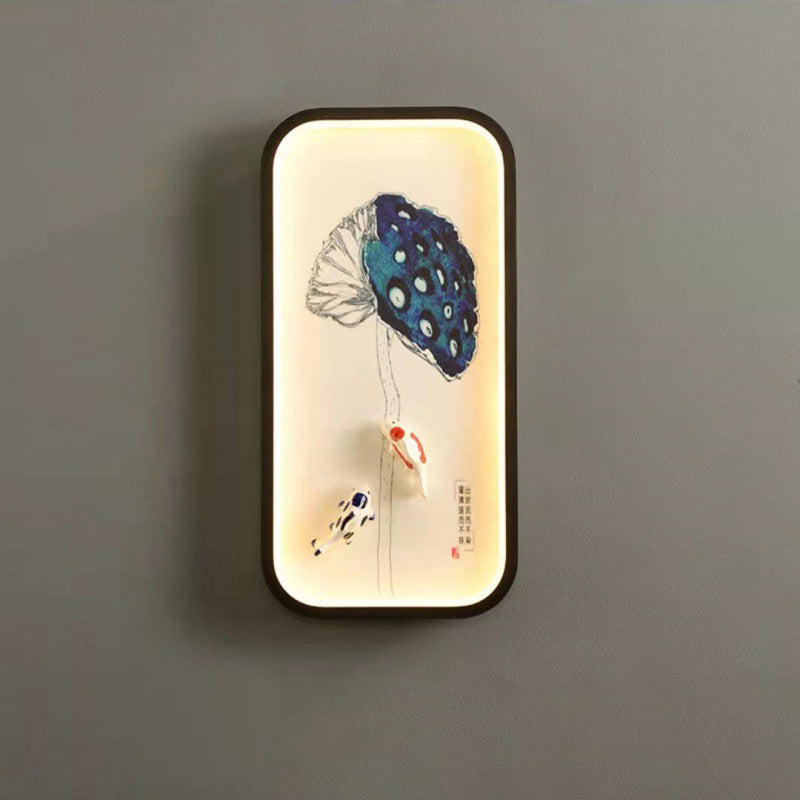 Traditionelle chinesische Lotusblatt-Pflaumenblüten-Eisen-Acryl-LED-Wandleuchte für Wohnzimmer 