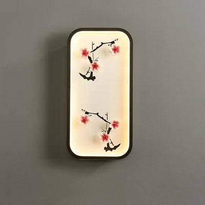 Traditionelle chinesische Lotusblatt-Pflaumenblüten-Eisen-Acryl-LED-Wandleuchte für Wohnzimmer 