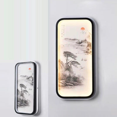 Traditionelle chinesische Lotusblatt-Pflaumenblüten-Eisen-Acryl-LED-Wandleuchte für Wohnzimmer 
