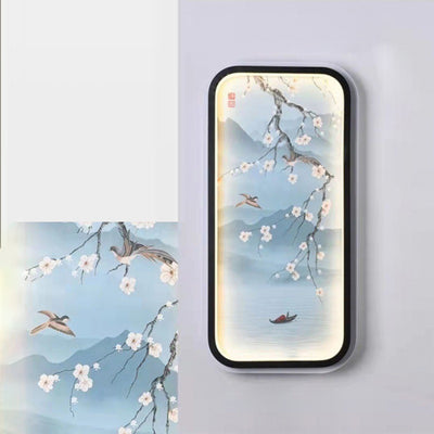 Traditionelle chinesische Lotusblatt-Pflaumenblüten-Eisen-Acryl-LED-Wandleuchte für Wohnzimmer 