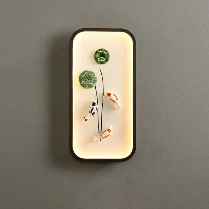 Traditionelle chinesische Lotusblatt-Pflaumenblüten-Eisen-Acryl-LED-Wandleuchte für Wohnzimmer 