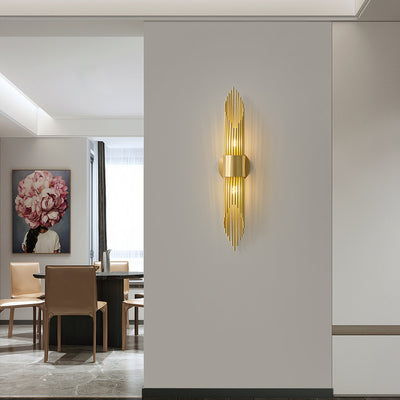 Applique murale contemporaine de luxe en colonne de cuivre avec 2 lumières en acrylique pour le salon 