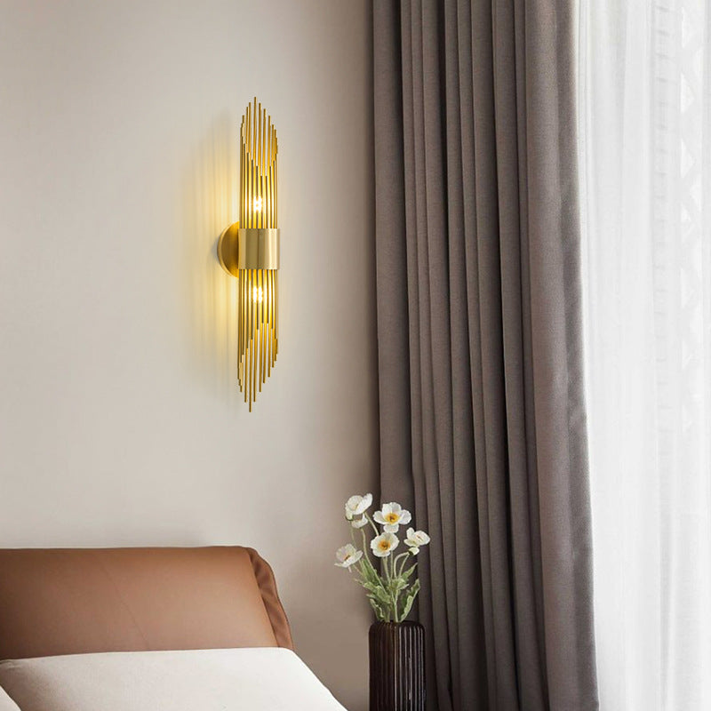 Contemporary Luxury Full Copper Column Acrylic 2-Light Wall Sconce Lamp For Living Room