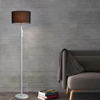 Traditional Vintage Fabric Cylinder Shade Iron Base 1-Light Standing Floor Lamp For Living Room